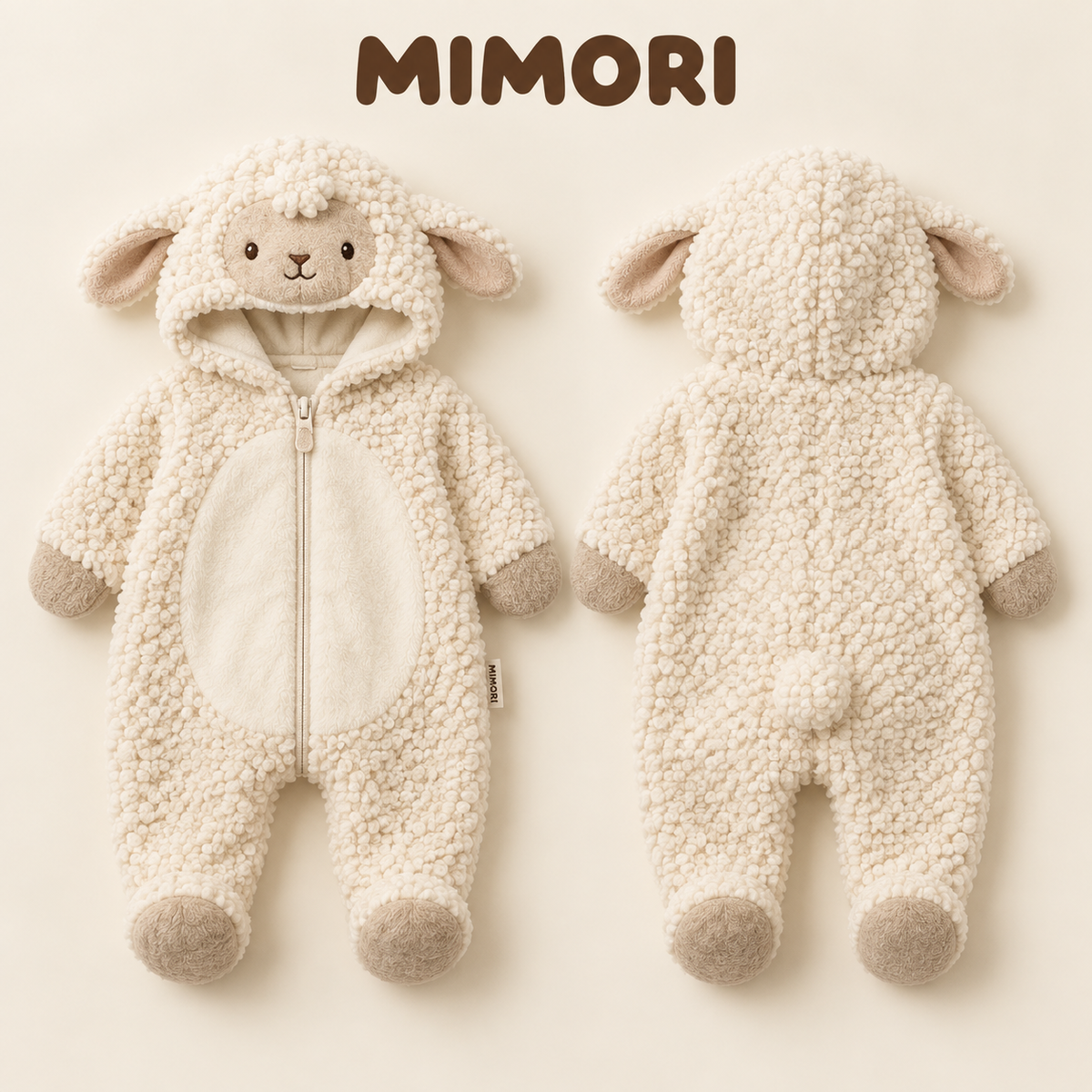 MIMORI Ivory Lamb onesie, front and back